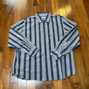 Calvin Klein Men's XL Blue Striped Long Sleeve Button-Down Shirt